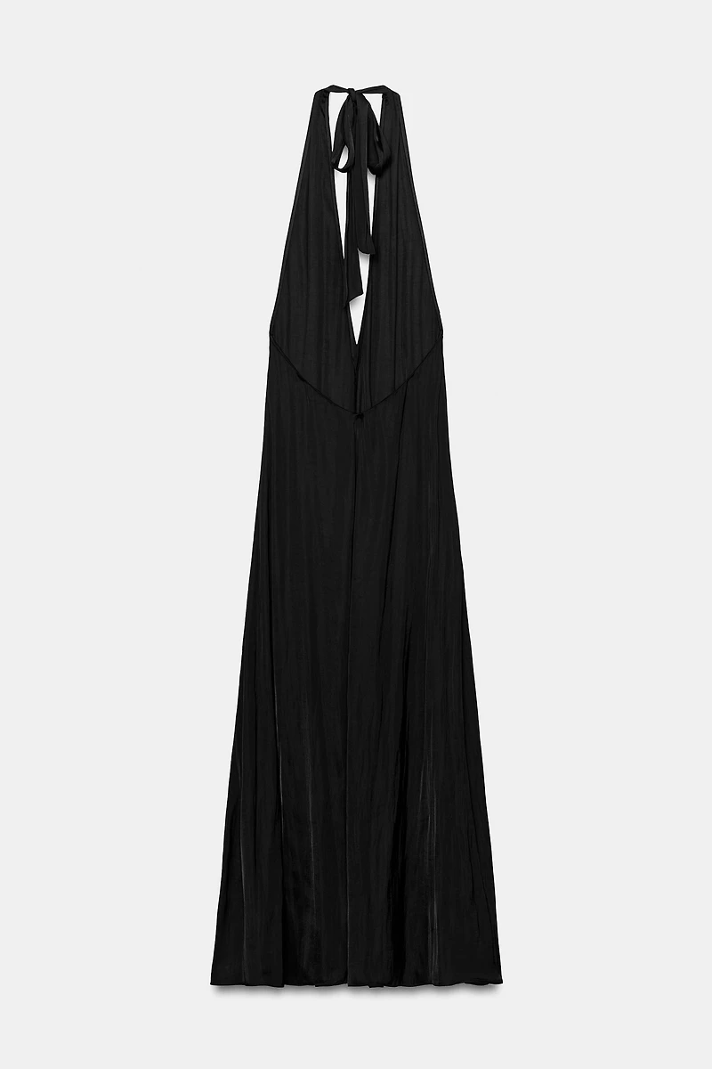 SATIN EFFECT MIDI HALTER DRESS