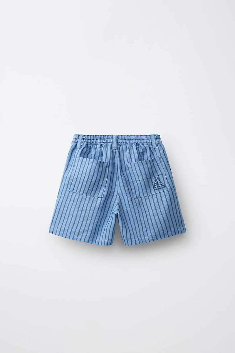 100% LINEN STRIPED SHORTS
