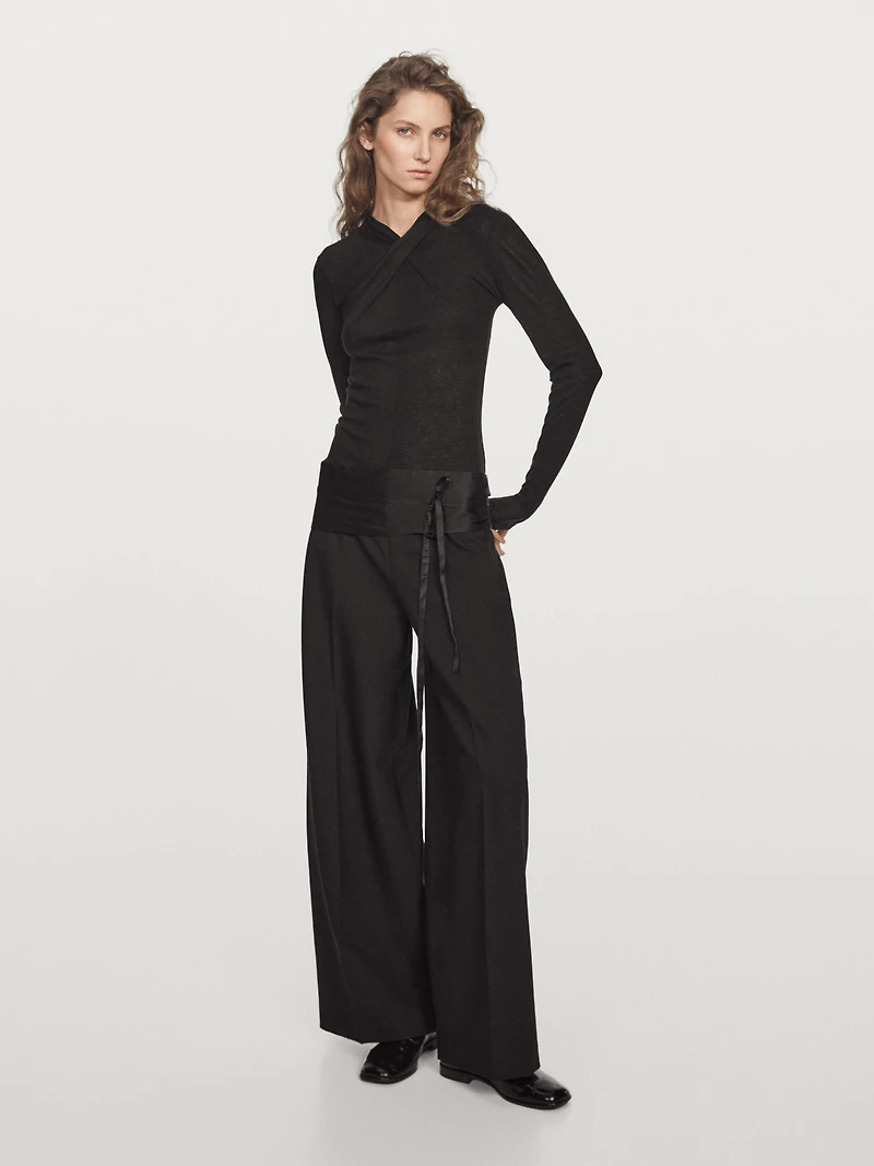 Lyocell and wool crossover top