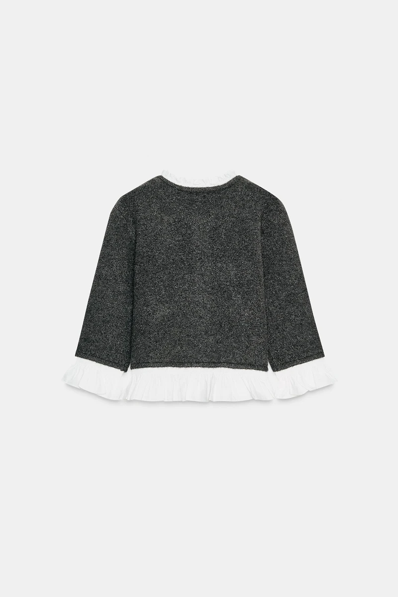 POPLIN TRIM COMBINATION CARDIGAN