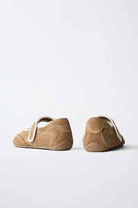 SPLIT LEATHER SPORTY BALLET FLATS