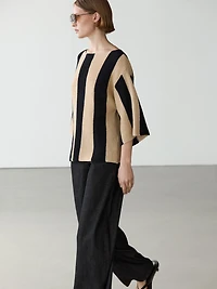 Striped cotton blend knit sweater