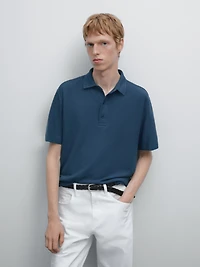 Textured short sleeve polo shirt