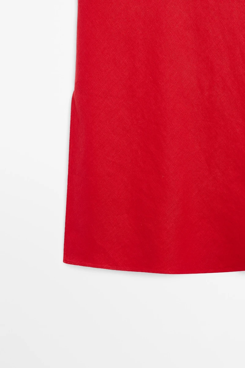 100% linen midi dress with straight neckline