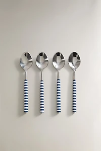 SET OF DESSERT SPOONS WITH STRIPED HANDLES (SET OF 4)