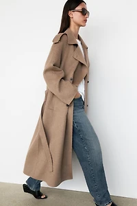 Long wool blend trench coat