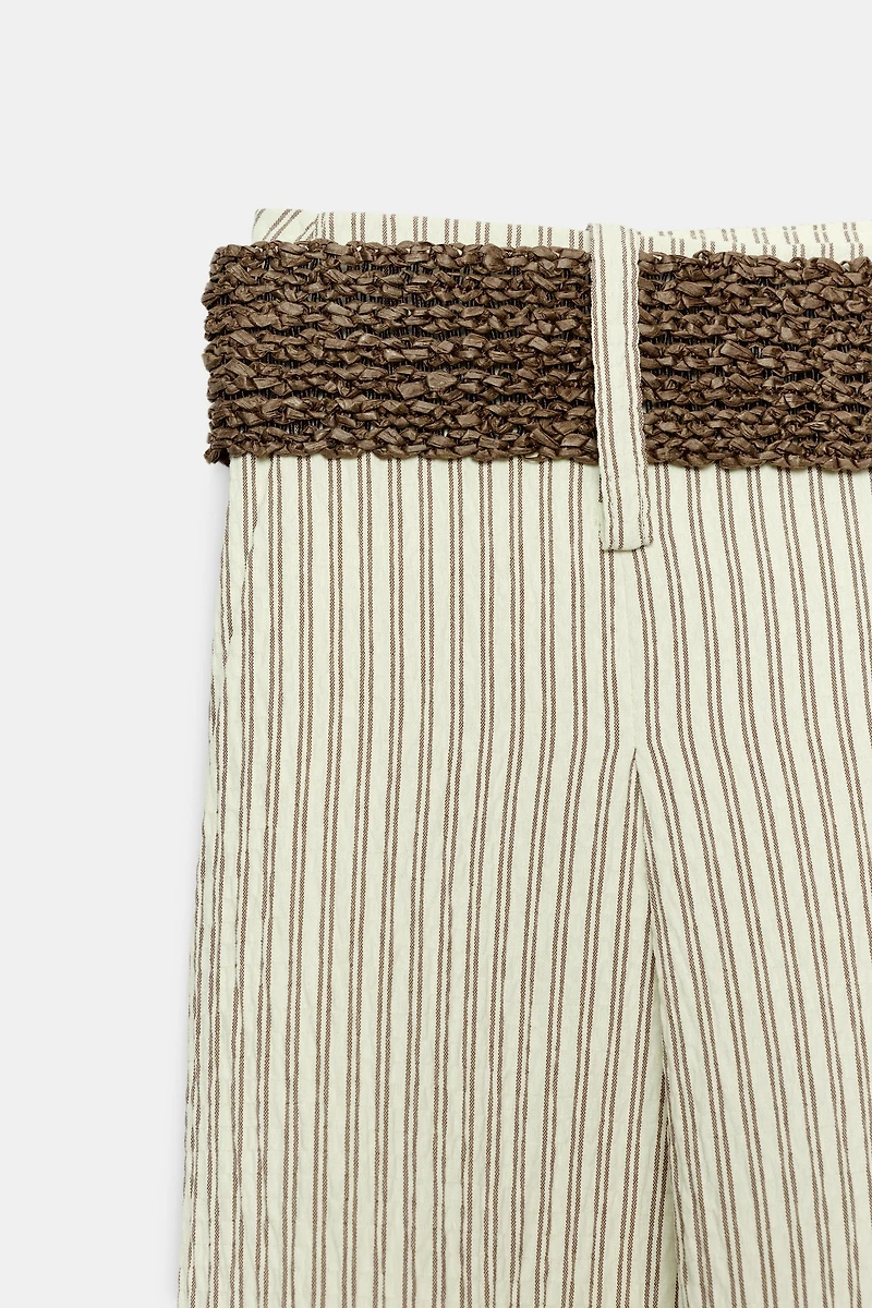 WIDE STRIPED BELTED PANTS