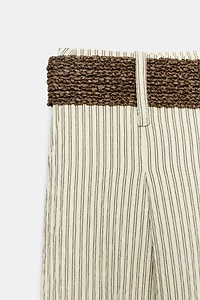 WIDE STRIPED BELTED PANTS