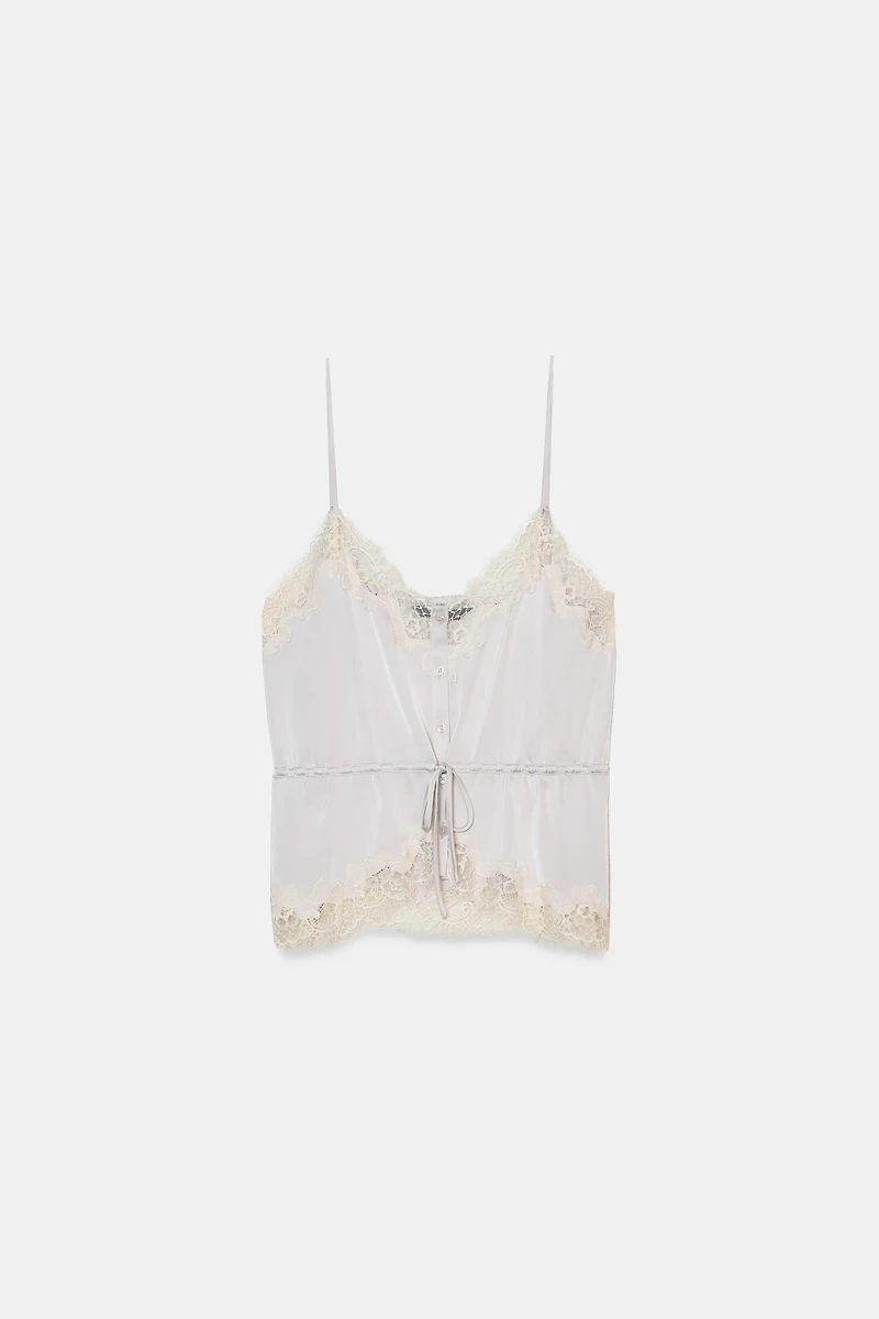 FLORAL LACE SATIN EFFECT TOP