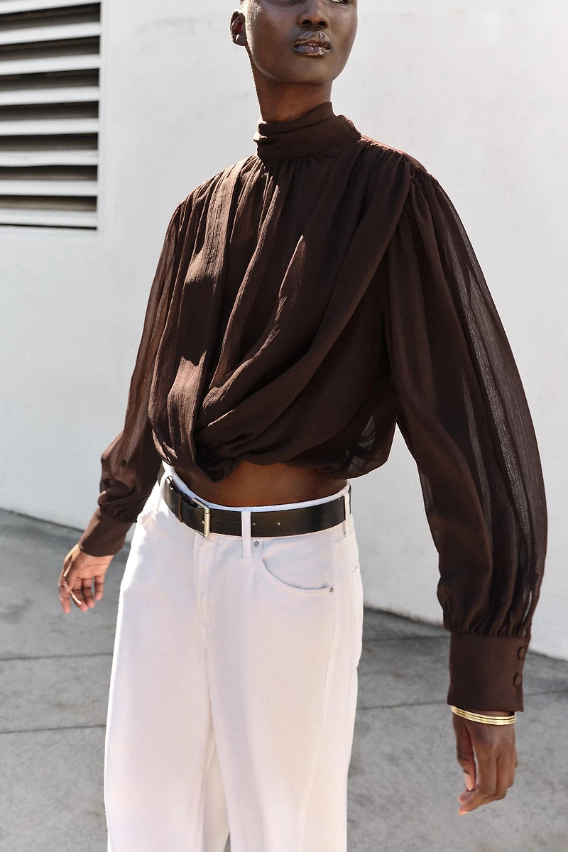 DRAPED BOW BLOUSE