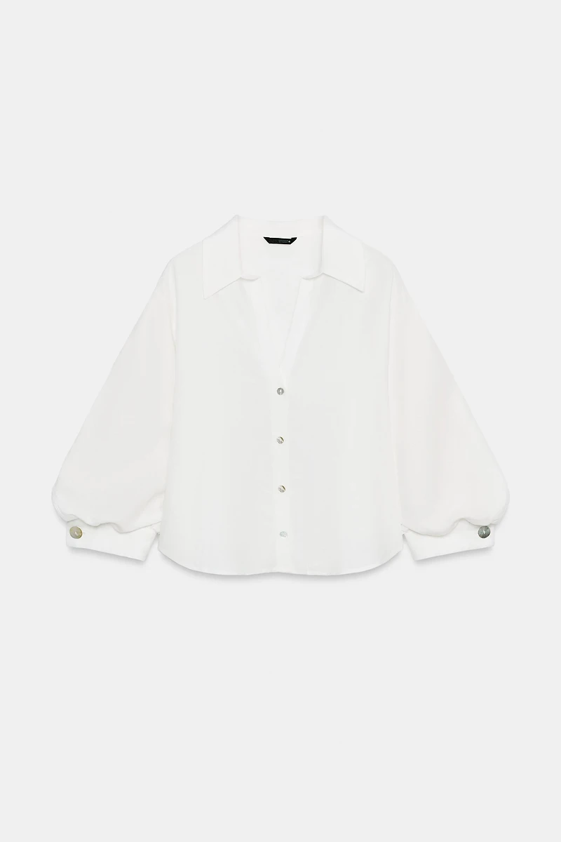 CHEMISE À MANCHES BOUFFANTES EN LIN