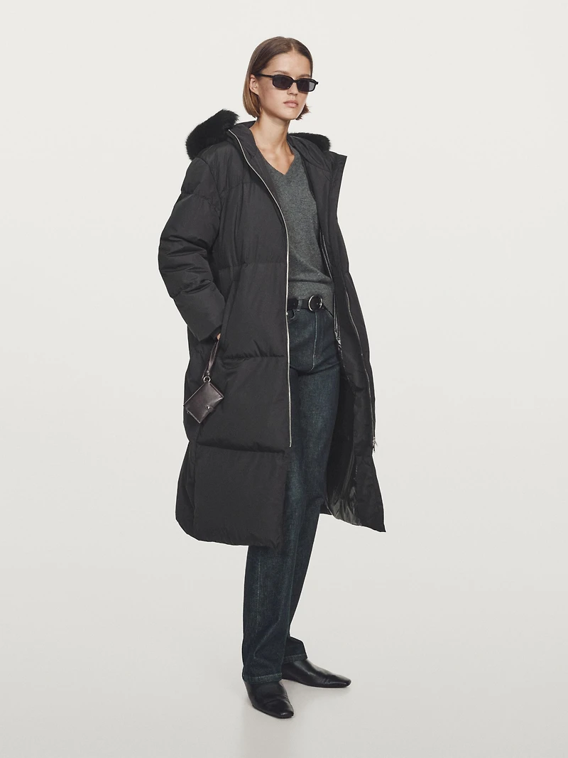 Doudoune technique avec capuche en fourrure