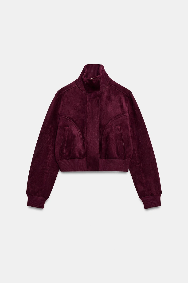 VESTE EFFET DAIM À COL MONTANT
