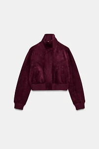 VESTE EFFET DAIM À COL MONTANT