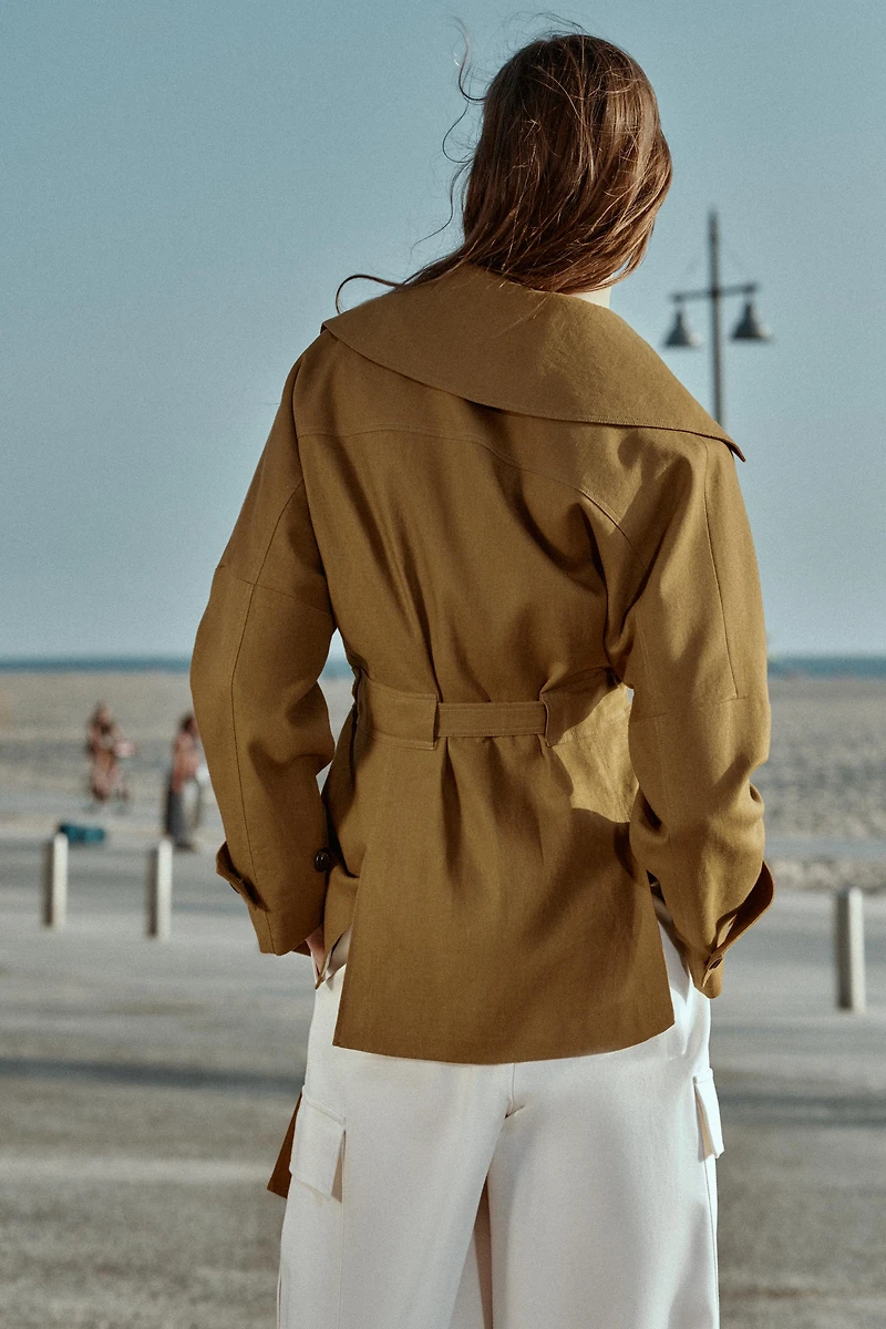 VESTE TRENCH EN LIN À CEINTURE
