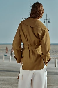 VESTE TRENCH EN LIN À CEINTURE