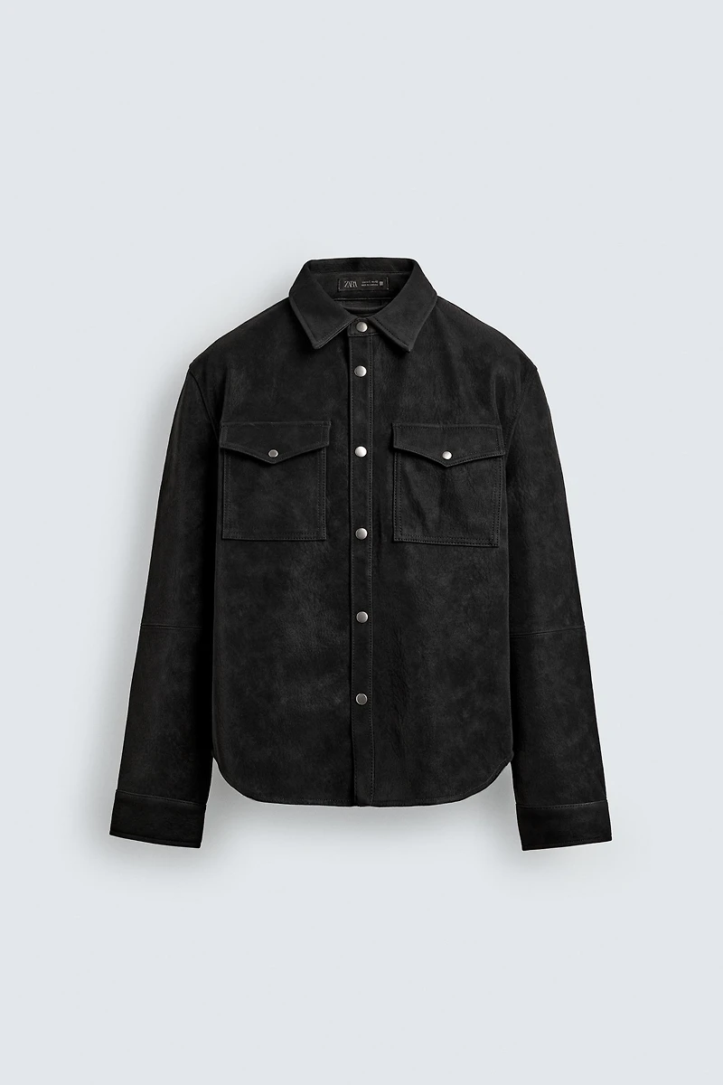 RELAXED FIT FAUX LEATHER OVERSHIRT