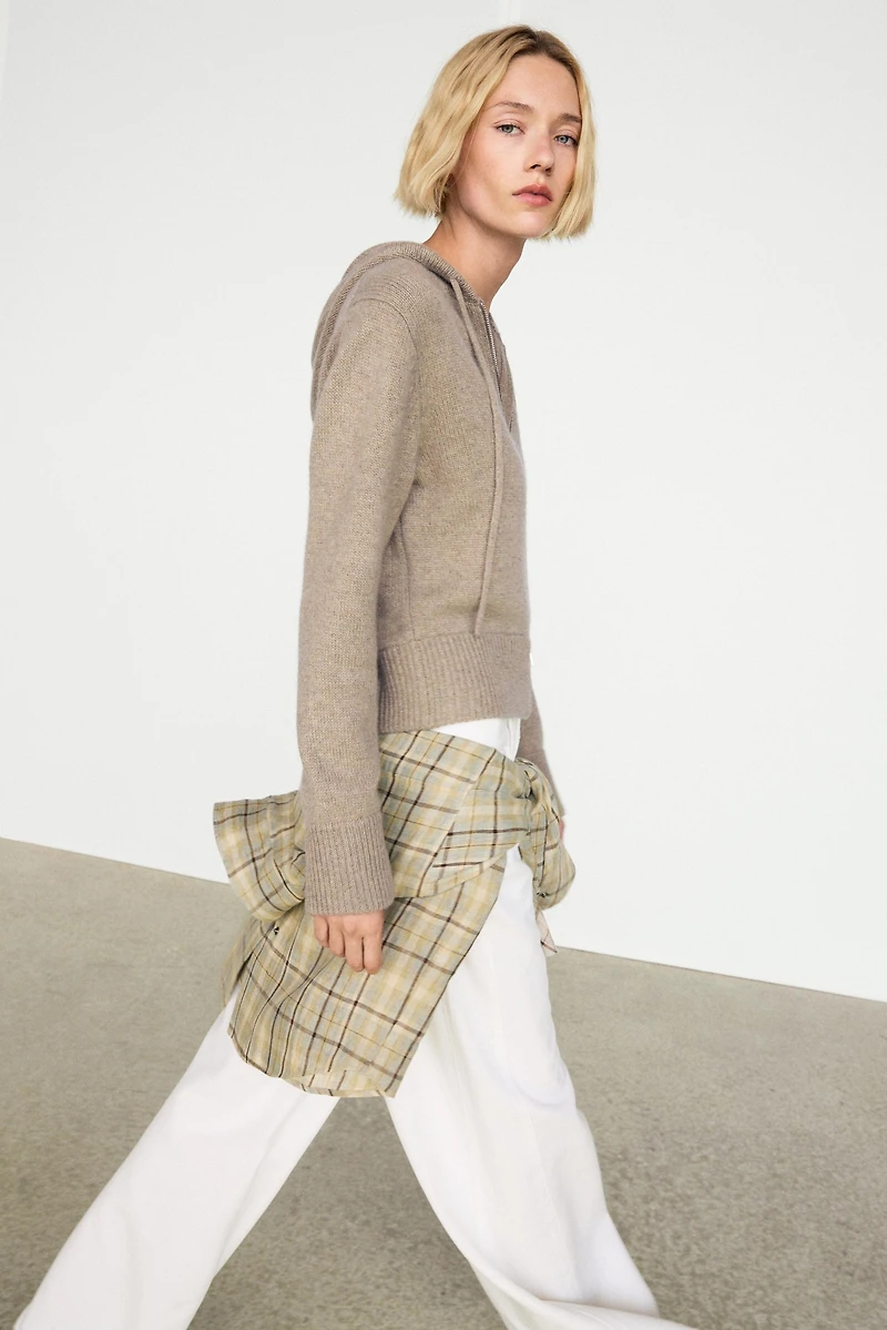 100% cashmere hooded zip-up cardigan