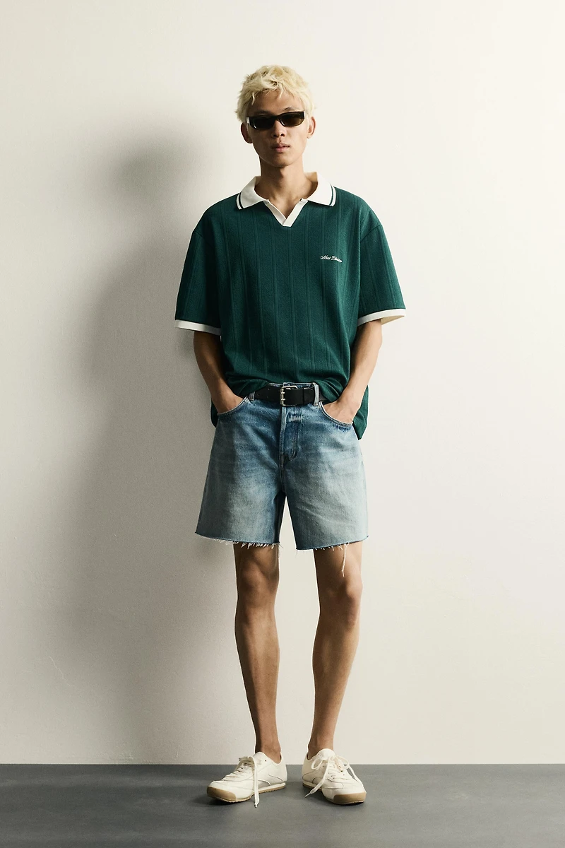 RELAXED FIT TEXTURED EMBROIDERED POLO