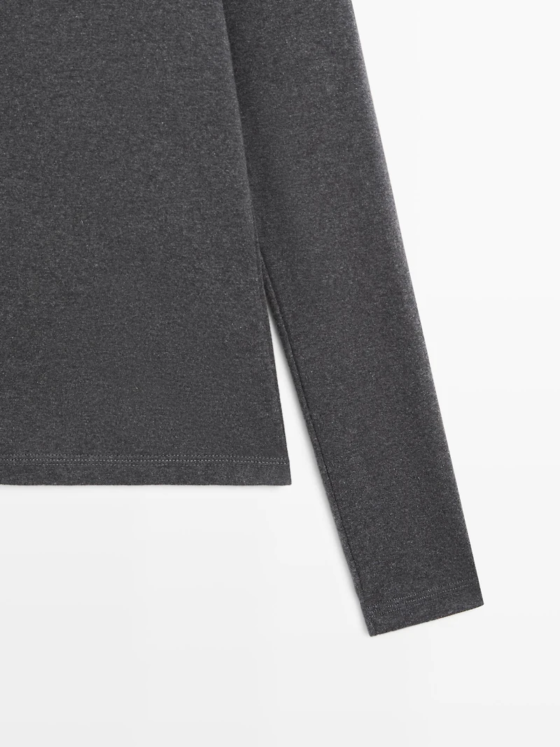 T-shirt chiné à manches longues et bord-côte