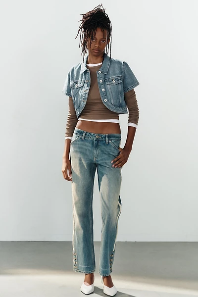 TRF MID-RISE STRAIGHT LEG SIDE STRIPE JEANS