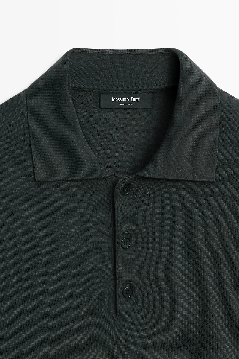 Wool blend knit polo shirt