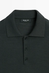 Wool blend knit polo shirt