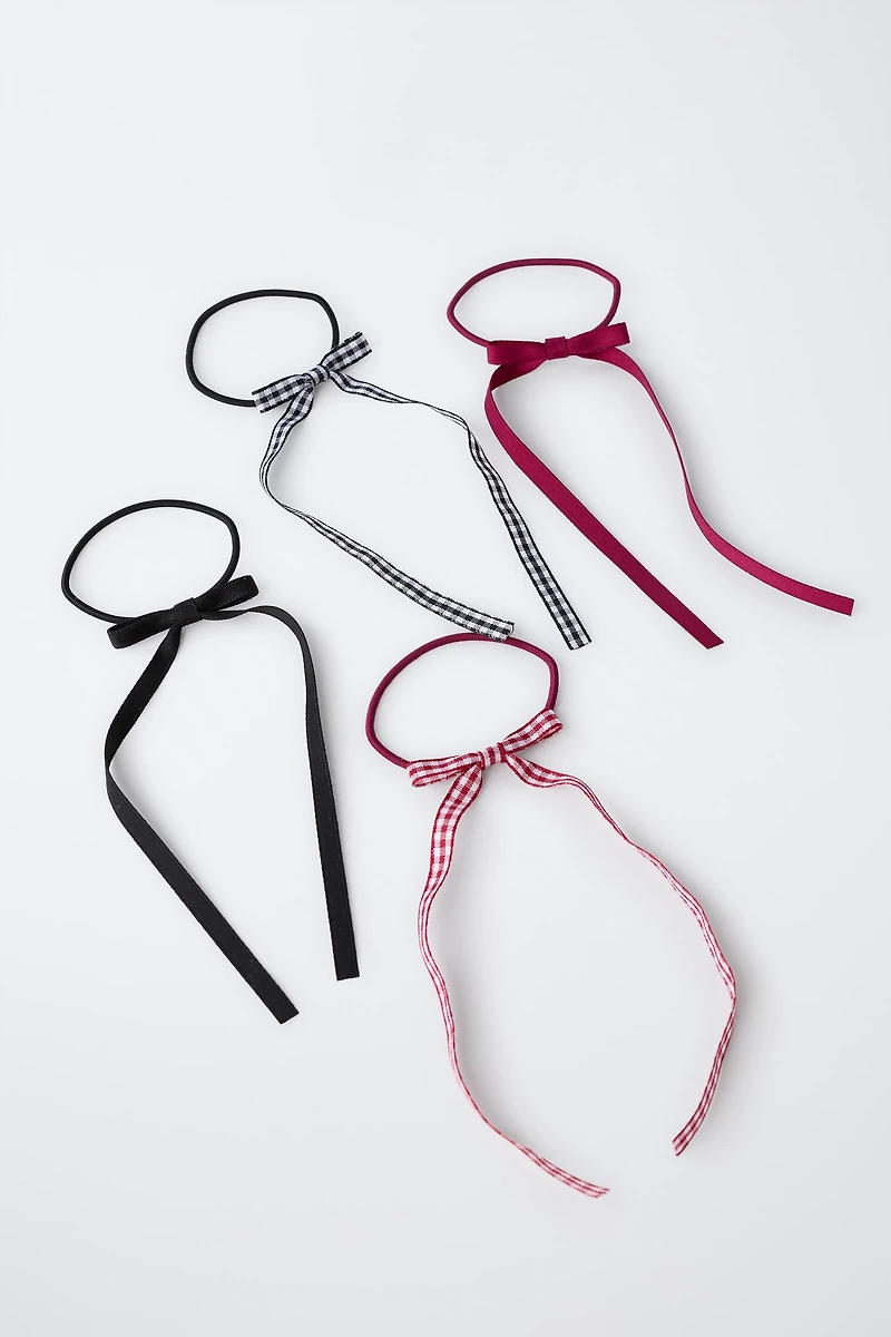 FOUR-PACK OF SOLID AND GINGHAM BOW HAIR TIES