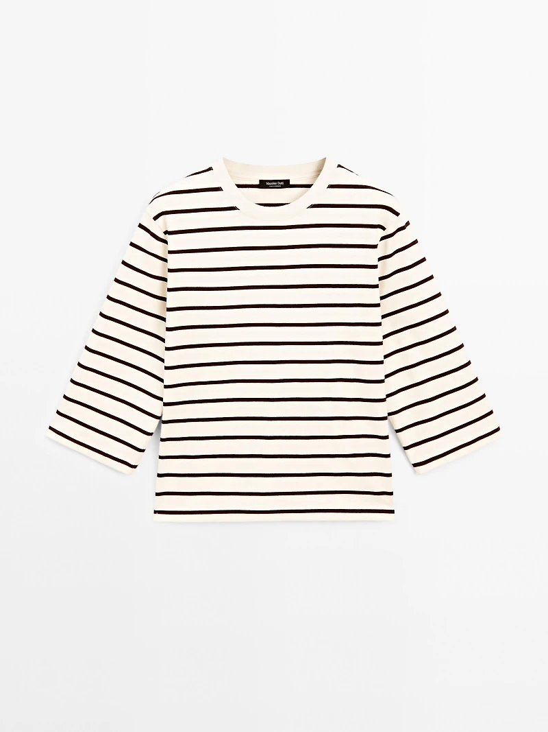 Striped T-shirt with elbow-length sleeves