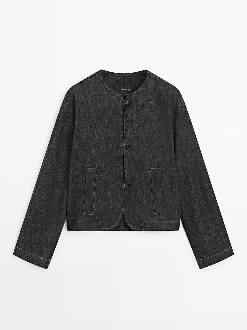 Short cotton blend denim jacket