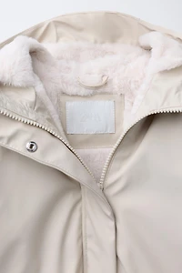 WATER REPELLENT COATED FAUX FUR JACKET
