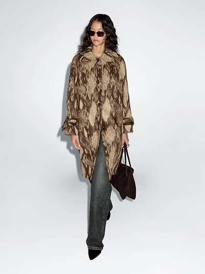 Long wool blend snakeskin print coat