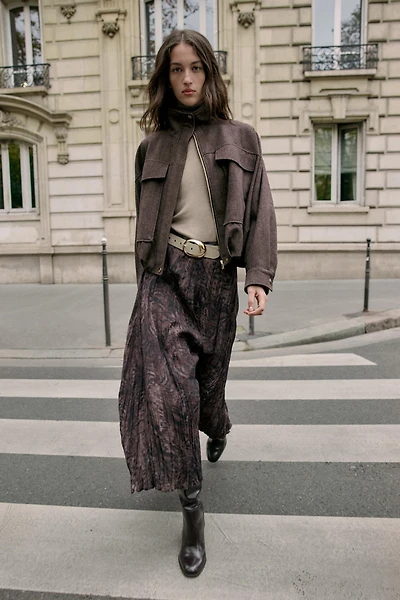 PRINTED BELTED MIDI SKIRT