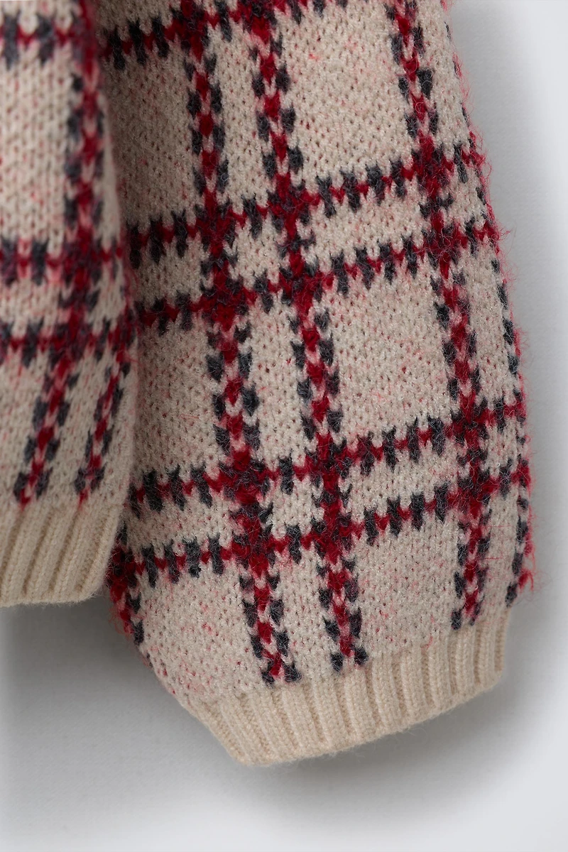 PLAID VELVET BOW CARDIGAN