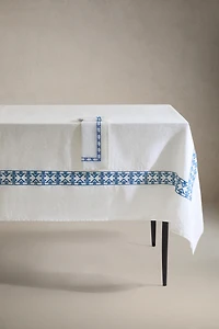 GEOMETRIC EMBROIDERED LINEN TABLECLOTH