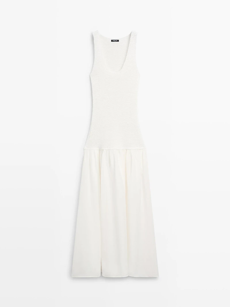 Long matching linen blend dress