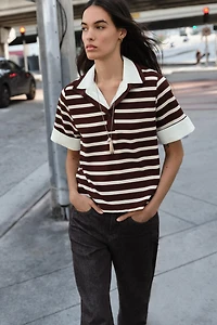 STRIPED COMBO POLO TOP