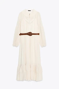 BELTED COTTON GAUZE DRESS