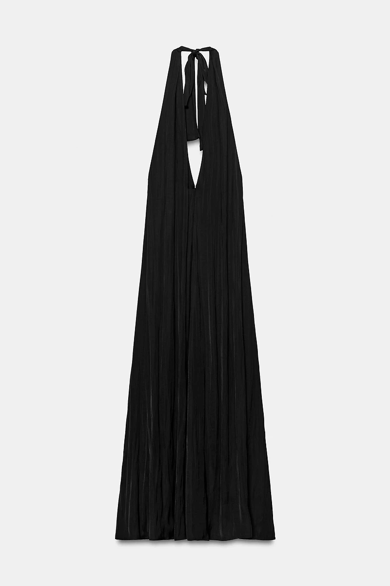 SATIN EFFECT MIDI HALTER DRESS