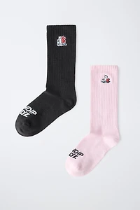 RIPNDIP © X ZARA KIDS EMBROIDERED MID-CALF SOCKS - TWO PACK