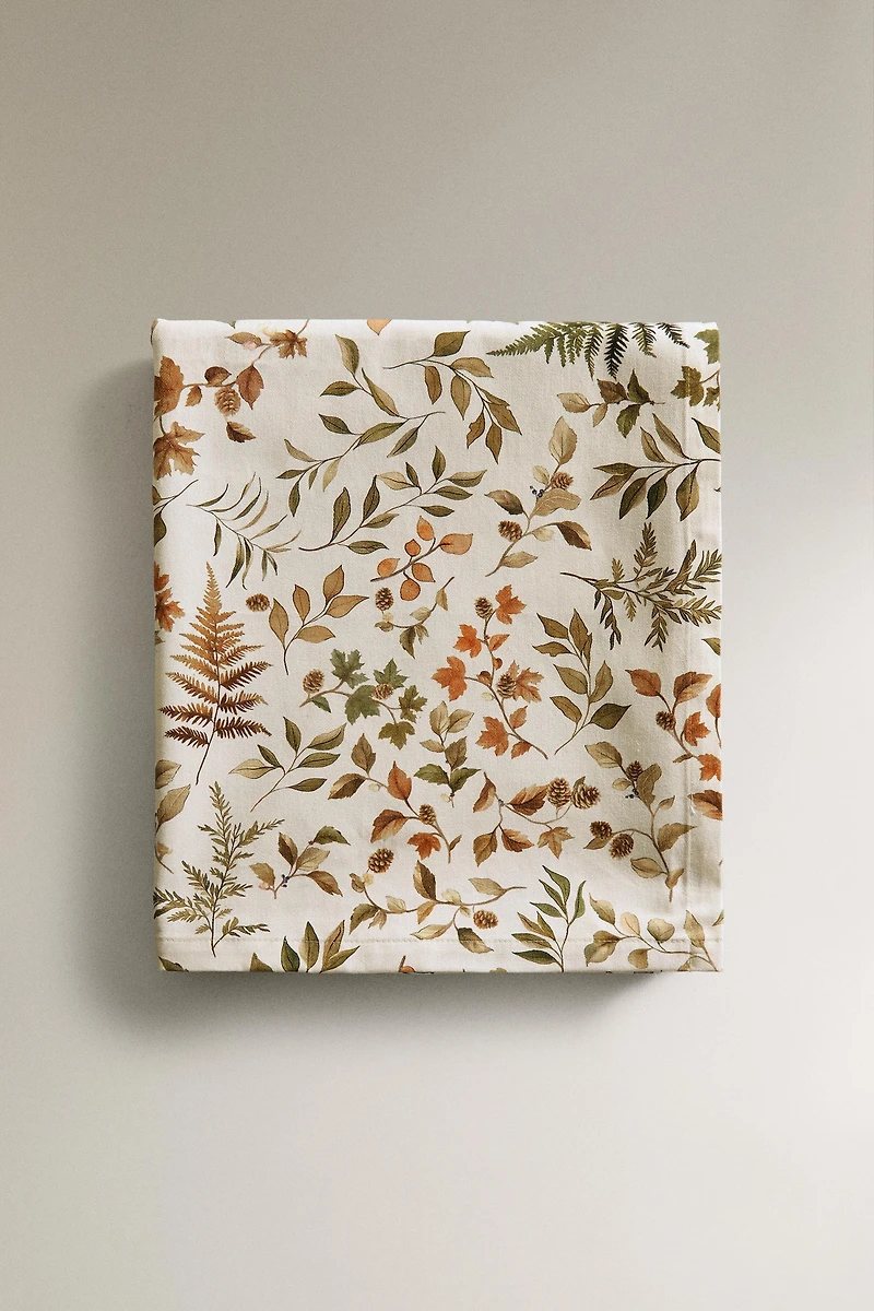 RESIN-COATED COTTON TABLECLOTH WITH LEAVES