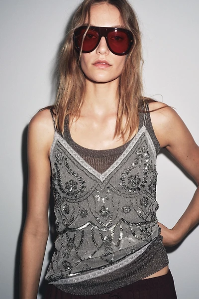 TULLE BEADED SEQUIN TOP