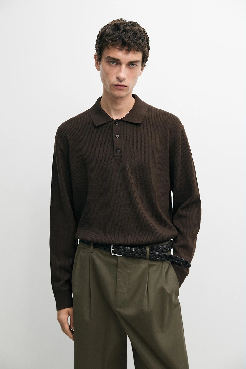 Button-detail polo knit sweater