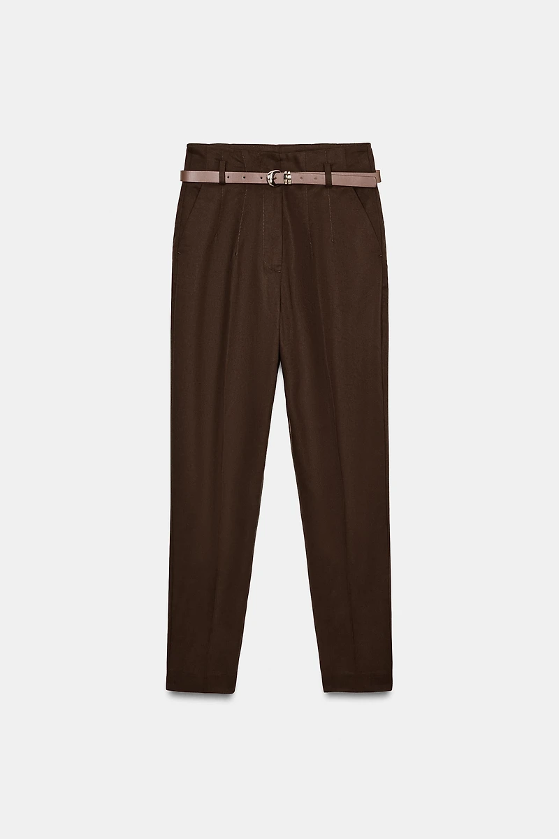 HIGH-WAISTED BELTED PANTS