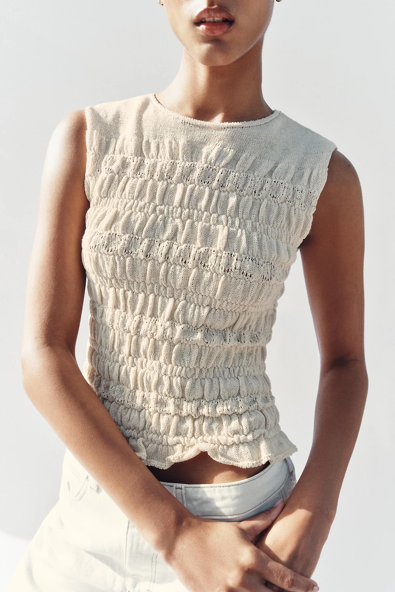 SMOCKED KNIT TOP