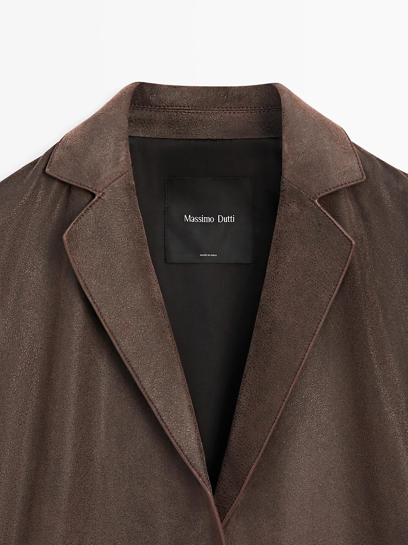 Suede leather blazer with lapel collar
