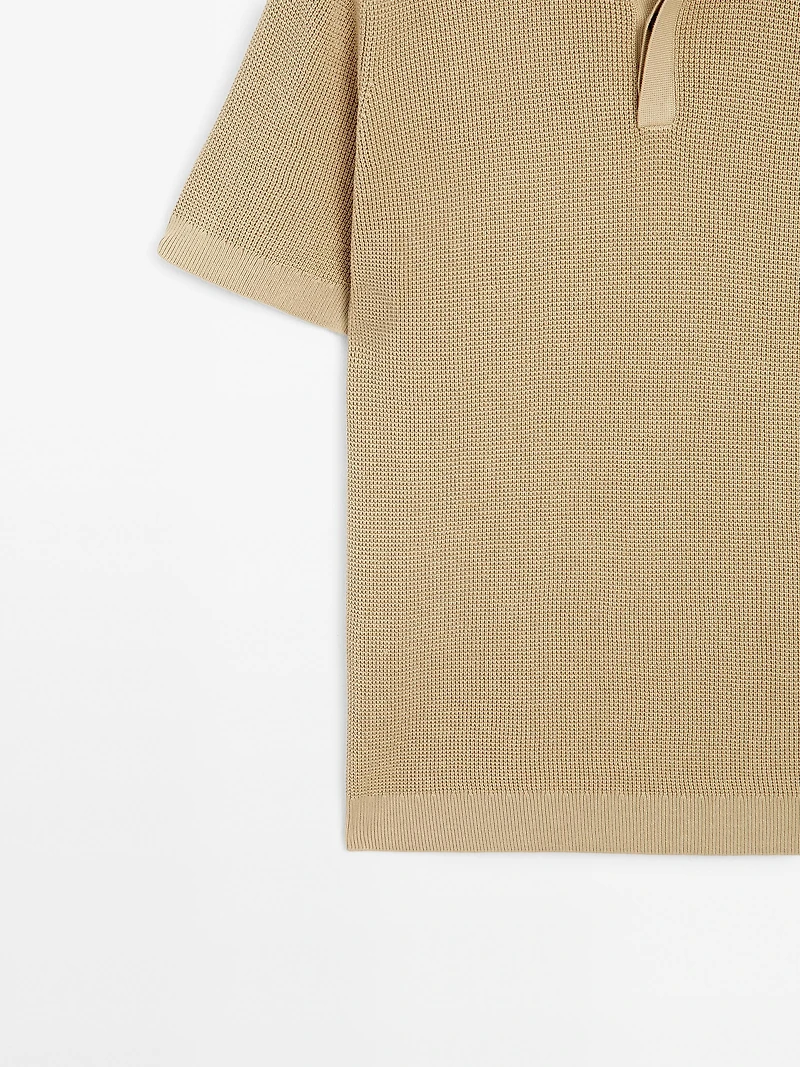 Textured cotton knit polo shirt