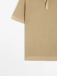 Textured cotton knit polo shirt