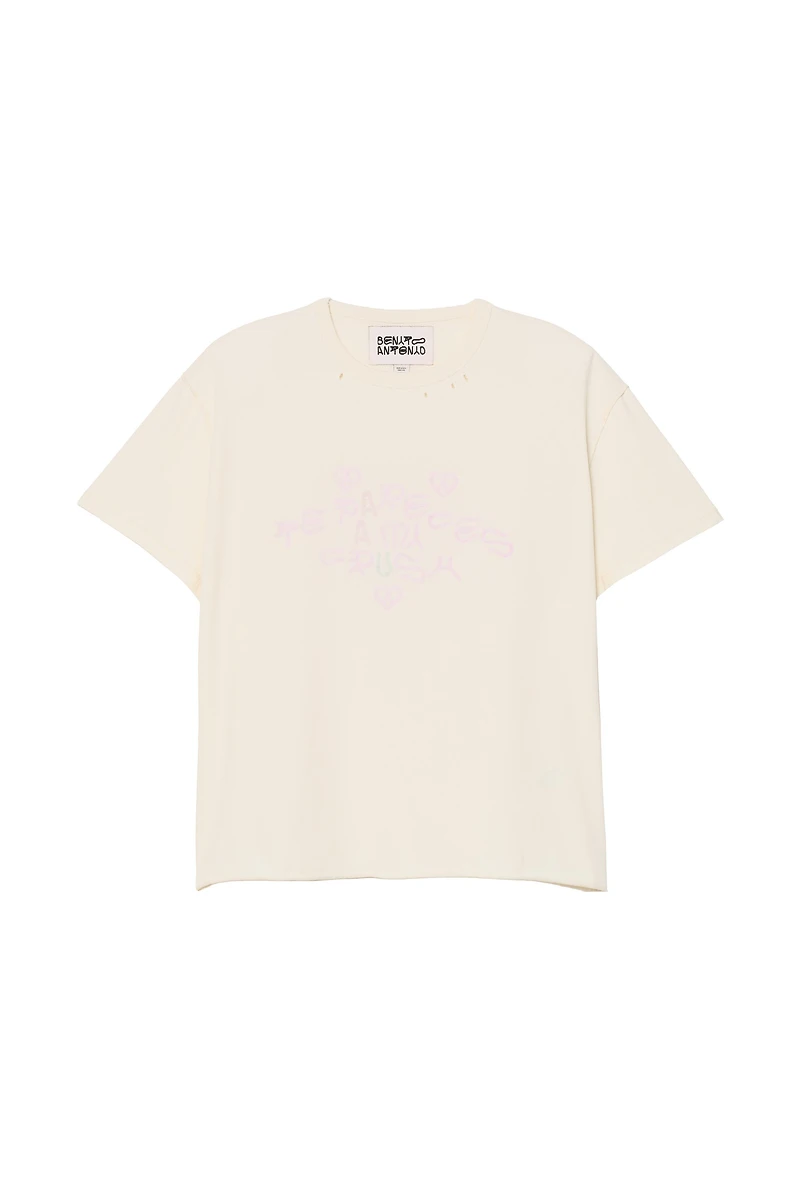 T-SHIRT EFFET ENVERS TEXTE LAVÉ CRUSH