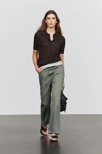 Cotton blend open-knit polo shirt